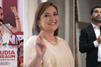 Los candidatos por la presidencia de México, Claudia Sheinbaum, Xóchitl Gálvez, y por Movimiento Ciudadano, Jorge Álvarez Máynez, durante diferentes actos políticos en México. Foto de EFE/ José Méndez/ Isaac Esquivel/ Mario Guzmán.