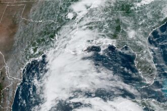 Fotografía de La Oficina Nacional de Administración Oceánica y Atmosférica (NOAA) a través del Centro Nacional de Hurcanes (NHC), que muestra una zona de baja presión en el Golfo de México. Foto de EFE/ Oficina Nacional De Administración Oceánica Y Atmosférica.