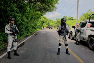 Personal de la Guardia Nacional en la zona donde fueron asesinados integrantes de una autodefensa, en Juan R. Escudero, Guerrero. Foto de EFE/ José Luis de la Cruz.