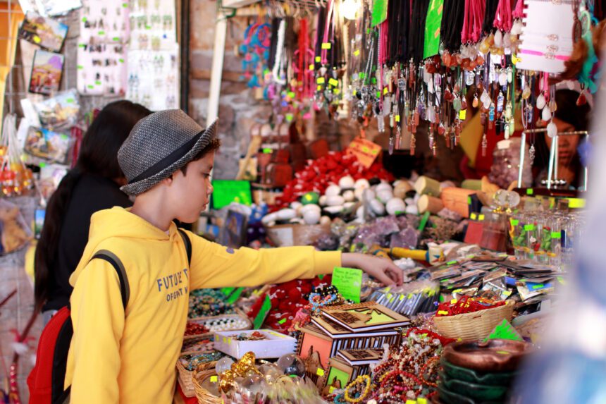 boy shopping city market