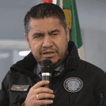 Manuel Alonso García, secretario de Seguridad de Aguascalientes, afirmando que no se compromete la seguridad de la entidad. Foto: JLMnoticias / Ricardo Rodríguez.