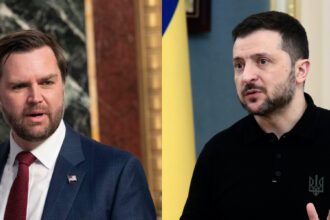 Fotografías de archivo del vicepresidente de Estados Unidos, J.D. Vance (i), y el presidente de Ucrania, Volodímir Zelenski. Zelenski denuncia que un dron ruso ha impactado en la central de Chernóbil. Foto de EFE/ Chris Kleponis / Volodymyr Tarasov.