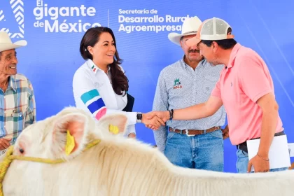 Ganaderos de Aguascalientes recibieron de manos de Tere Jiménez apoyos para la mejora génetica de sus animales