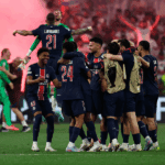 Los jugadores del PSG celebran la victoria en la final de la UEFA Champions League entre Paris Saint-Germain y el Inter de Milán en Múnich, Alemania. Foto de JLMNoticias / EFE / EPA / FILIP SINGER.