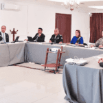 Tere Jiménez durante la reunión que sostuvo con corporaciones de seguridad