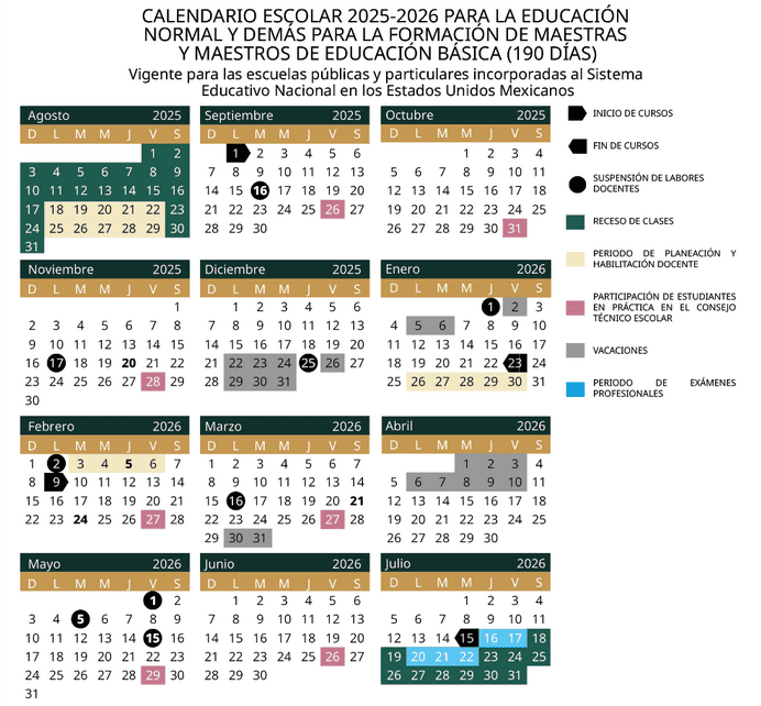 Calendario escolar para la educacion normal y formacion de maestras y maestros de nivel basico