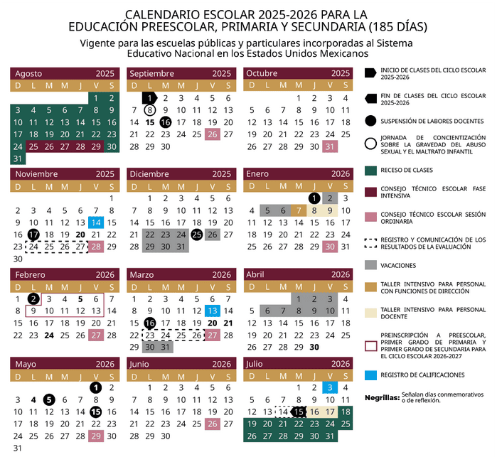 Calendario escolar para nivel basico