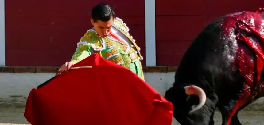 De rodillas, mostrando actitud, tuvo que ponerse Aloi para que sus astados medio embistieran. Foto: JLMNoticias / Especial / Memo Leal.