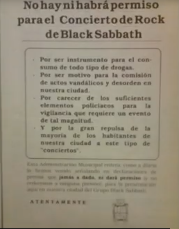 El comunicado de los organizadores anunciando la cancelacion de lo que seria el primer concierto de Black Sabbath en