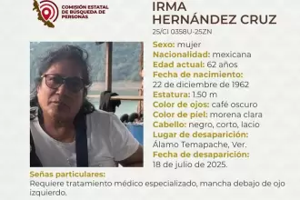 La maestra jubilada Irma Hernández Cruz, fue localizada sin vida, tras ser reportada como desaparecida en Veracruz