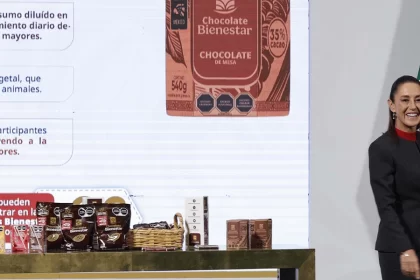 La presidenta Sheinbaum durante la presentación del Chocolate Bienestar