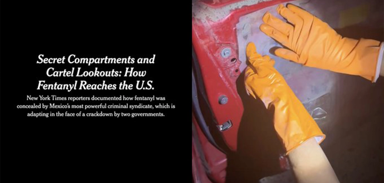 De acuerdo con el documental difundido por el medio The New York Times, el Cártel de Sinaloa actualiza sus mecanismos para lograr el tráfico de fentanilo a los Estados Unidos.