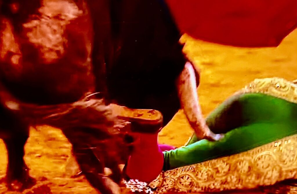El toro le apuntó en el muslo, donde por fortuna no acertó, pero le dio una tremenda paliza a “Morante”.