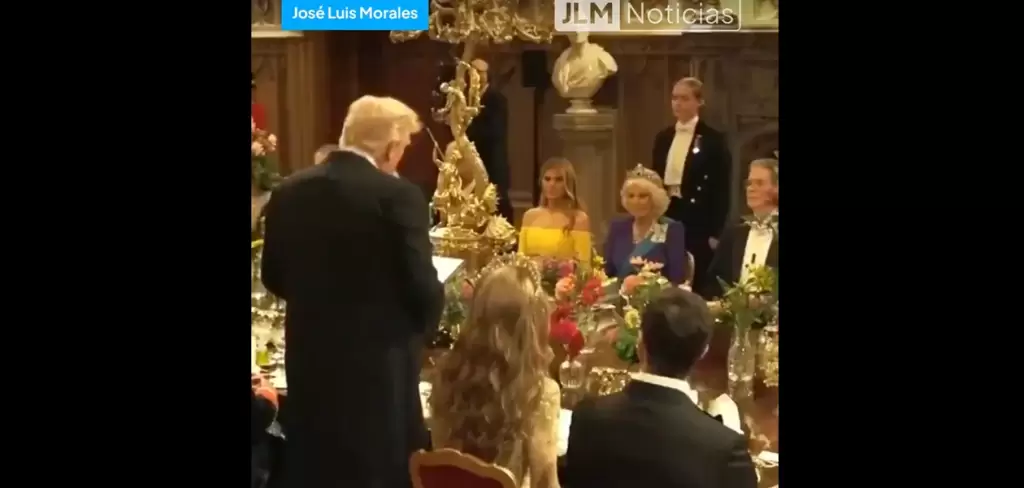 Donald Trump ofrecio un discurso durante el banquete de apertura ante Carlos III de Reino Unido. Foto JLMNoticias captura de pantalla