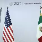 Marco Rubio y Juan Ramón de la Fuente, durante la conferencia conjunta en la que reafirmaron colaboración en materia de seguridad, mediante el respeto a la soberanía de ambos países. Foto EFE