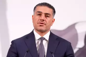 Omar García Harfuch, secretario de Seguridad, en conferencia de prensa. Agosto 2025, el mes con menos homicidios en 10 años. Agencia El Universal / Diego Simón Sánchez