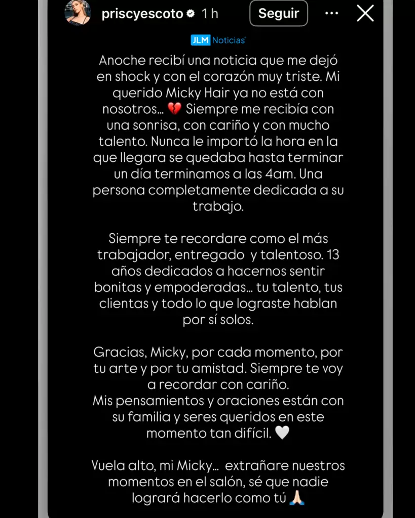 Priscy Escoto da condolencias a Micky Hair.