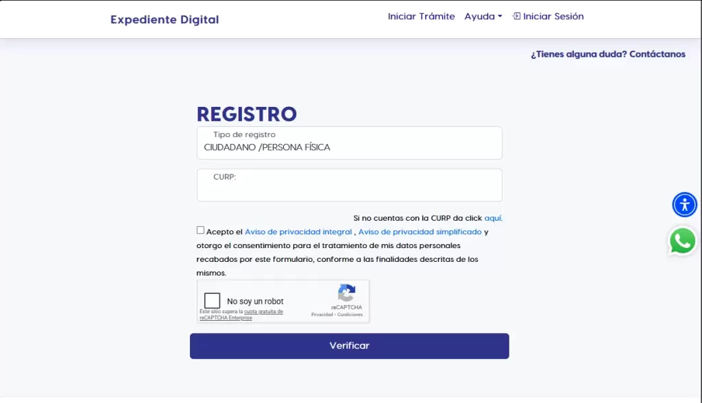 Crear una cuenta solo con tu CURP