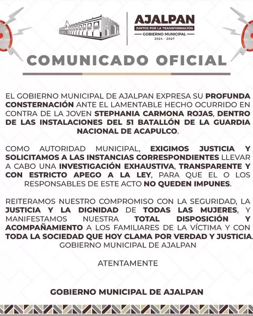 Comunicado del gobierno municipal de Ajalpan