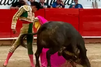 Ernesto Javier Tapia “El Calita” estuvo extraordinario toreando de capa al toro de Villa Carmela que se despitorró. Fotos: JLMNoticias / GL / GP.