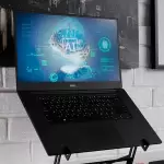 Laptop con visualización de inteligencia artificial en pantalla