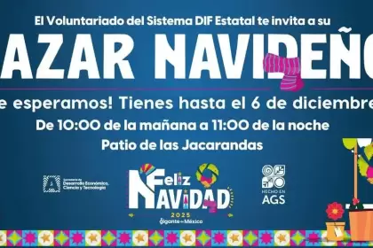 El Bazar Navideño del DIF Estatal ofrece productos hidrocálidos, artesanías y artículos locales en el Patio de las Jacarandas hasta el 6 de diciembre.