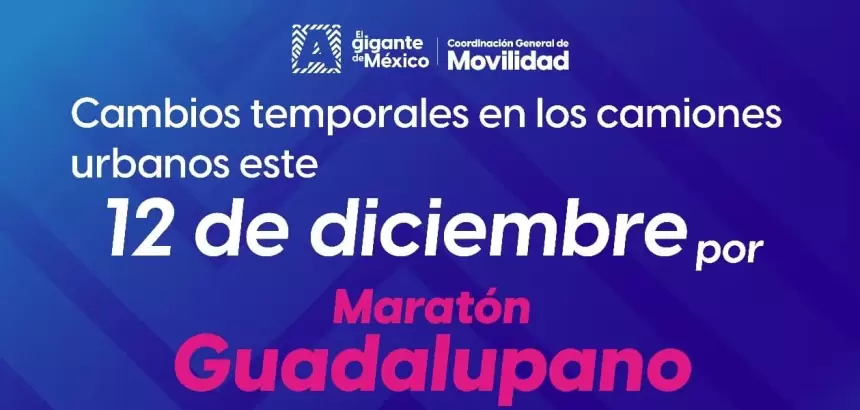 El transporte público en Aguascalientes tendrá cambios temporales por el Maratón Guadalupano este 12 de diciembre; consulta rutas alternas y horarios.