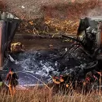 Accidente entre tráileres en el Libramiento Sur-Poniente de Aguascalientes deja unidades calcinadas