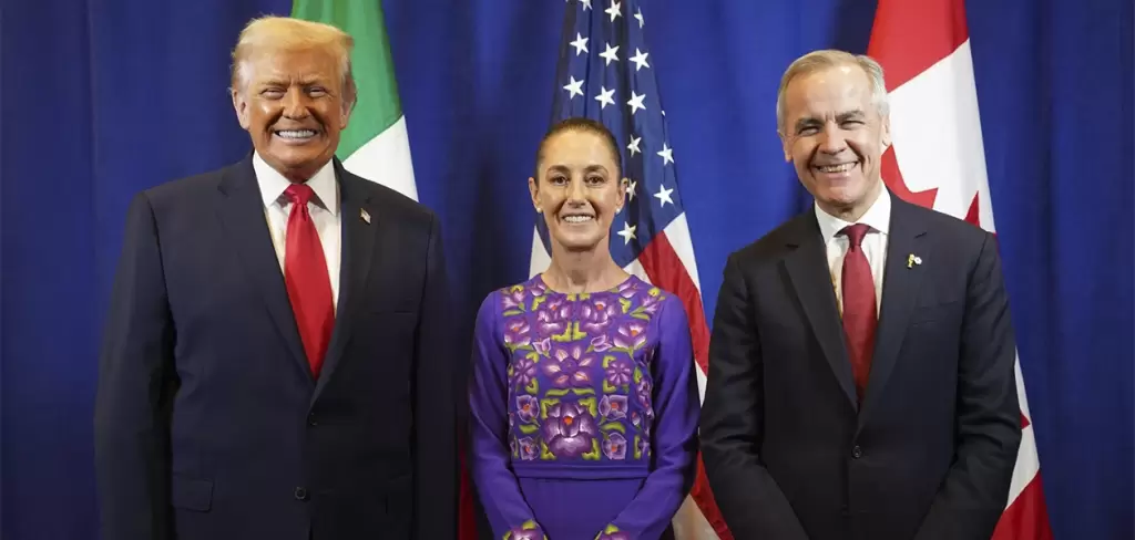 Claudia Sheinbaum, Donald Trump y Mark Carney se reúnen en Washington para dialogar sobre comercio y coordinación rumbo al Mundial 2026.