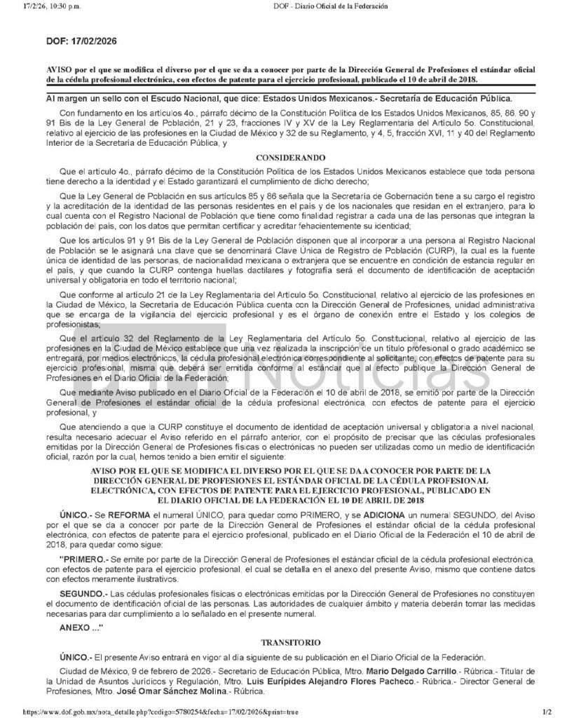 DOF Cedula Profesional