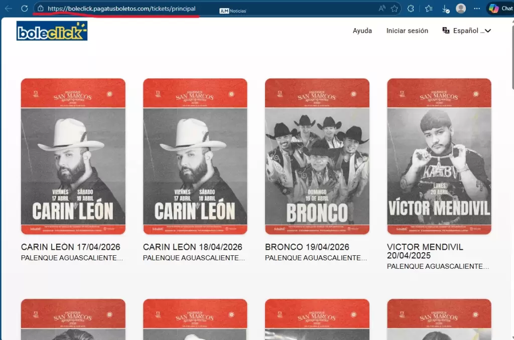 Página oficial para la venta de boletos Palenque FNSM2026