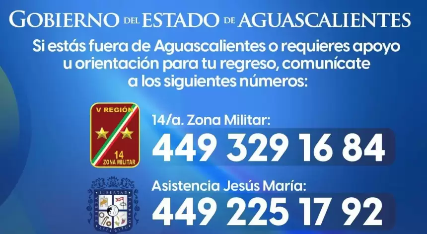 Gobierno de Aguascalientes activa números de apoyo y la app Emergencia Carretera para ciudadanos fuera del estado
