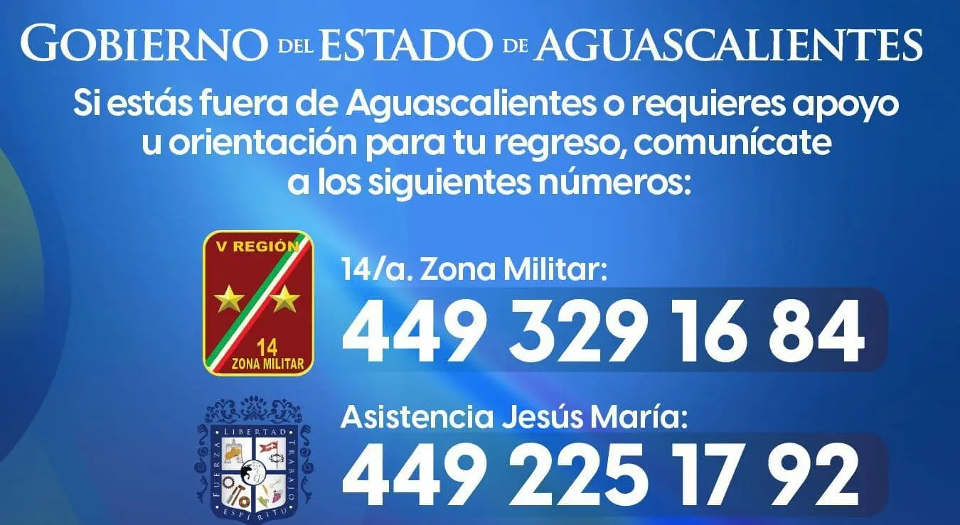 Gobierno de Aguascalientes activa números de apoyo y la app Emergencia Carretera para ciudadanos fuera del estado
