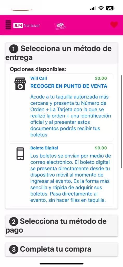 Selecciona el tipo de boleto