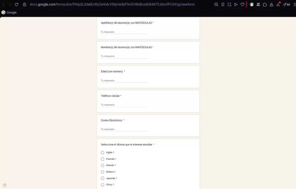 Llenado de datos personales.