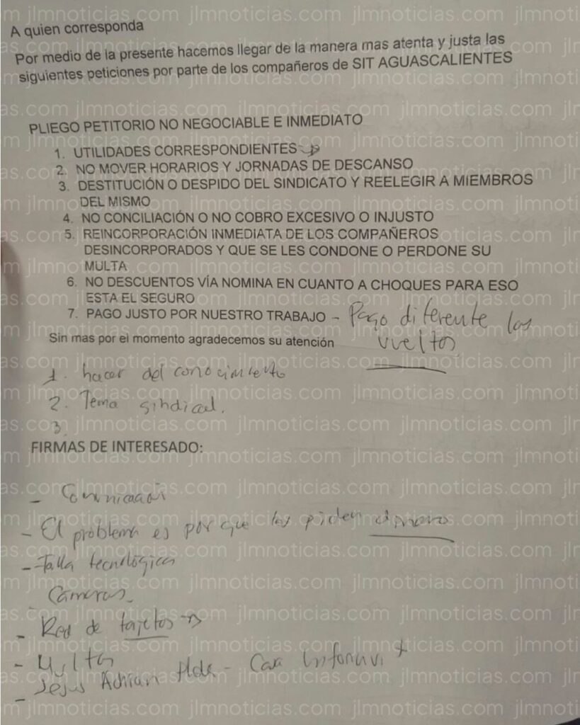 Lista de peticiones de los choferes