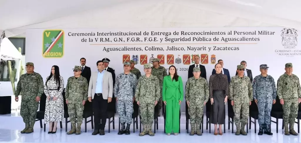 Tere Jiménez encabezó encuentro con la V Región Militar y reconoció labor del Ejército y la Guardia Nacional en Aguascalientes.