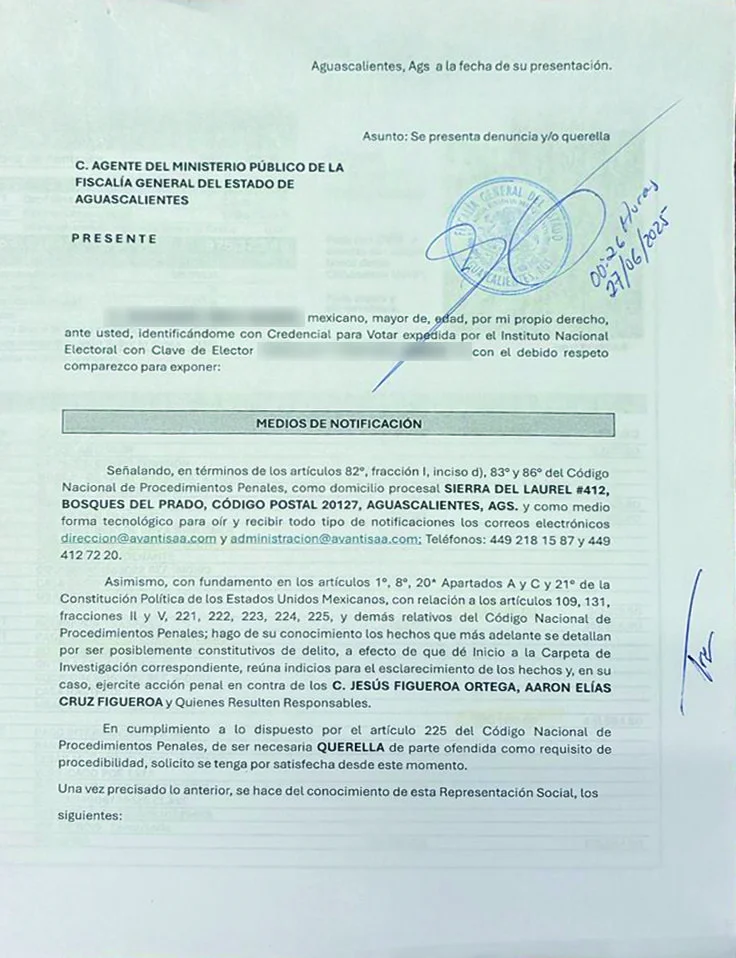Denuncia presentada contra el exfiscal Jesús Figueroa Ortega y su sobrino Aarón Elías Cruz Figueroa.