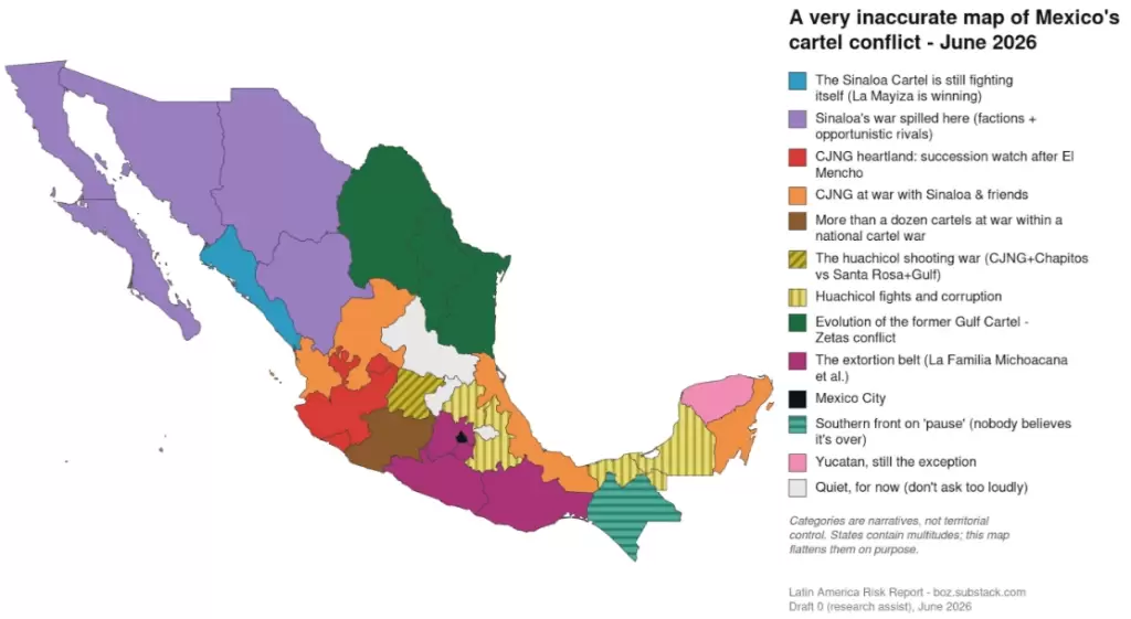 Mapa de conflictos entre el narco en 2026