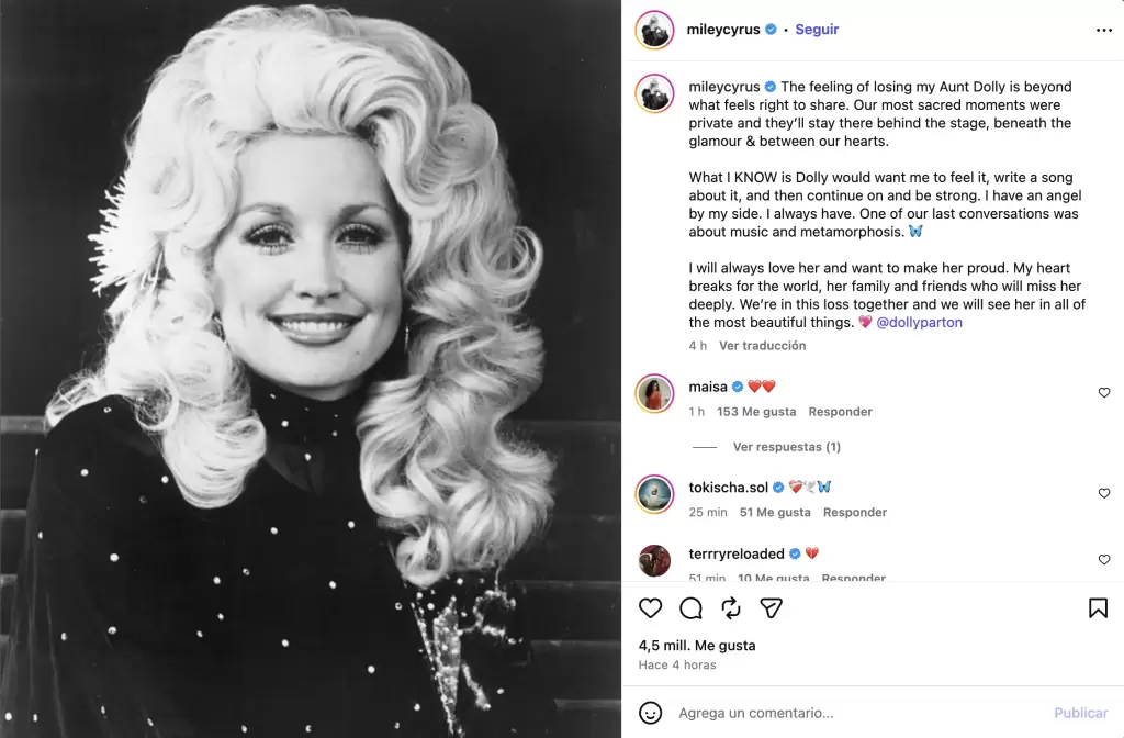 Miley Cyrus rompe el silencio y despide a Dolly Parton Tengo un angel a mi lado3