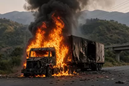 Imagen ilustrativa de los narcobloqueos de este miércoles en Michoacán, tras operativo federal contra 'Tío Lako'. Foto: JLMNoticias / Especial.