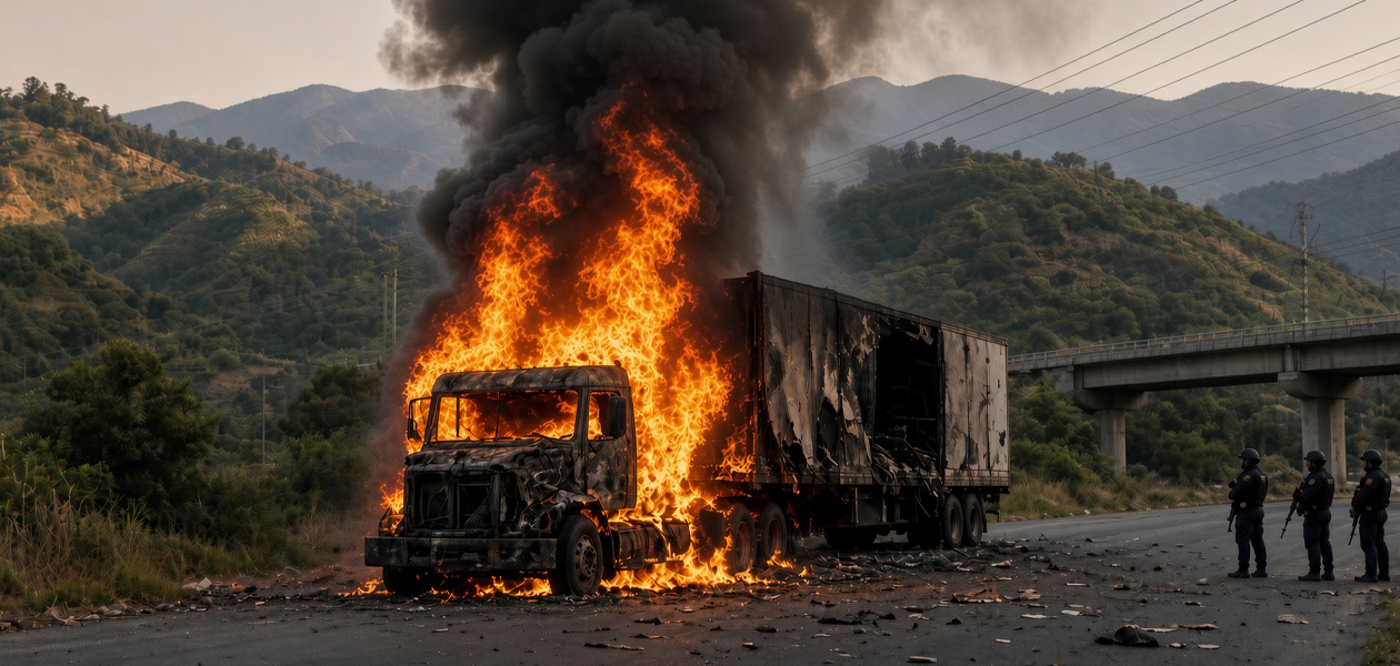 Imagen ilustrativa de los narcobloqueos de este miércoles en Michoacán, tras operativo federal contra 'Tío Lako'. Foto: JLMNoticias / Especial.