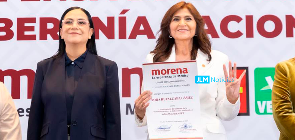 Nora Ruvalcaba, coordinadora de Defensa de la Transformación en Aguascalientes. Con ello, virtualmente es la candidata de la 4T a la gubernatura de Aguascalientes. Foto: JLMNoticias / Especial.