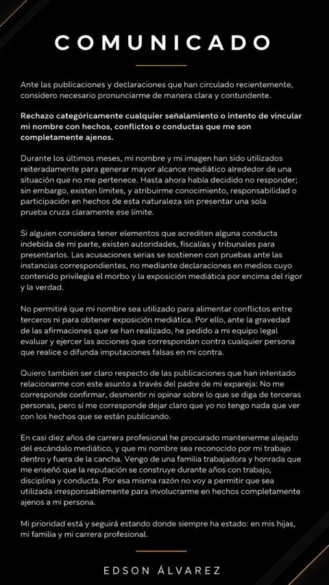 Comunicado de Edson Álvarez