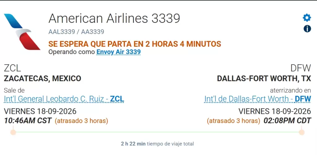 Vuelo con demora de 2 horas
