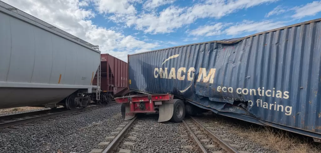 Choque entre tren y tráiler al sur de Aguascalientes